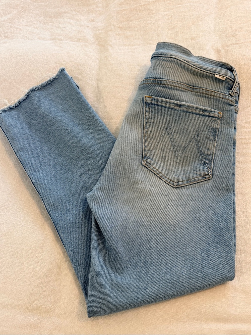 MOTHER Light Blue Insider Crop Step Fray Jeans